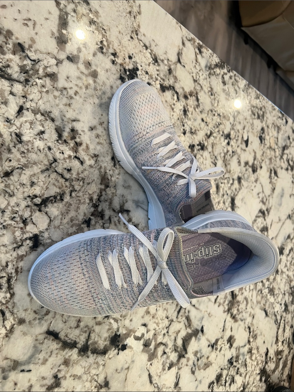 Skechers Women's Light Gray Knit Slip-In Athletic Sneakers
